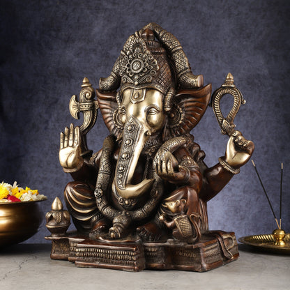 Rare Vinayaka Statue: Pure Brass with Antique Tone | 18.5 inch