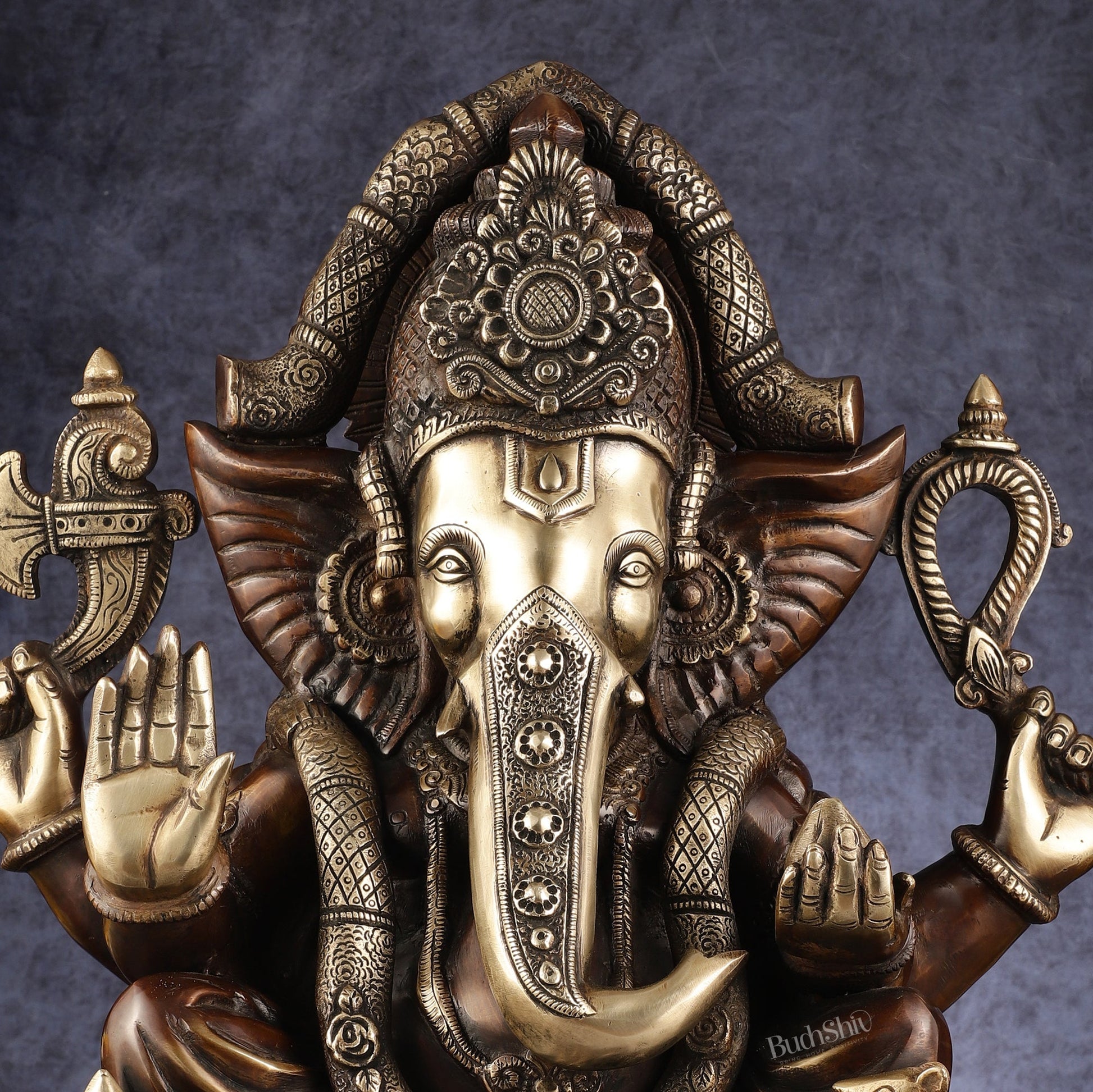 Rare Vinayaka Statue: Pure Brass with Antique Tone | 18.5 inch