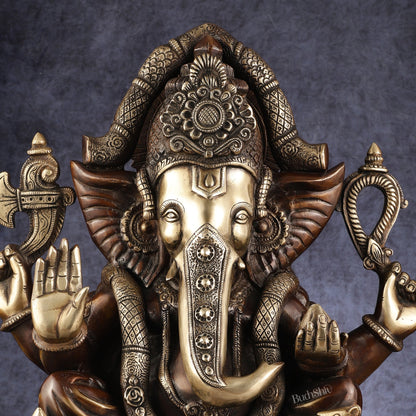 Rare Vinayaka Statue: Pure Brass with Antique Tone | 18.5 inch