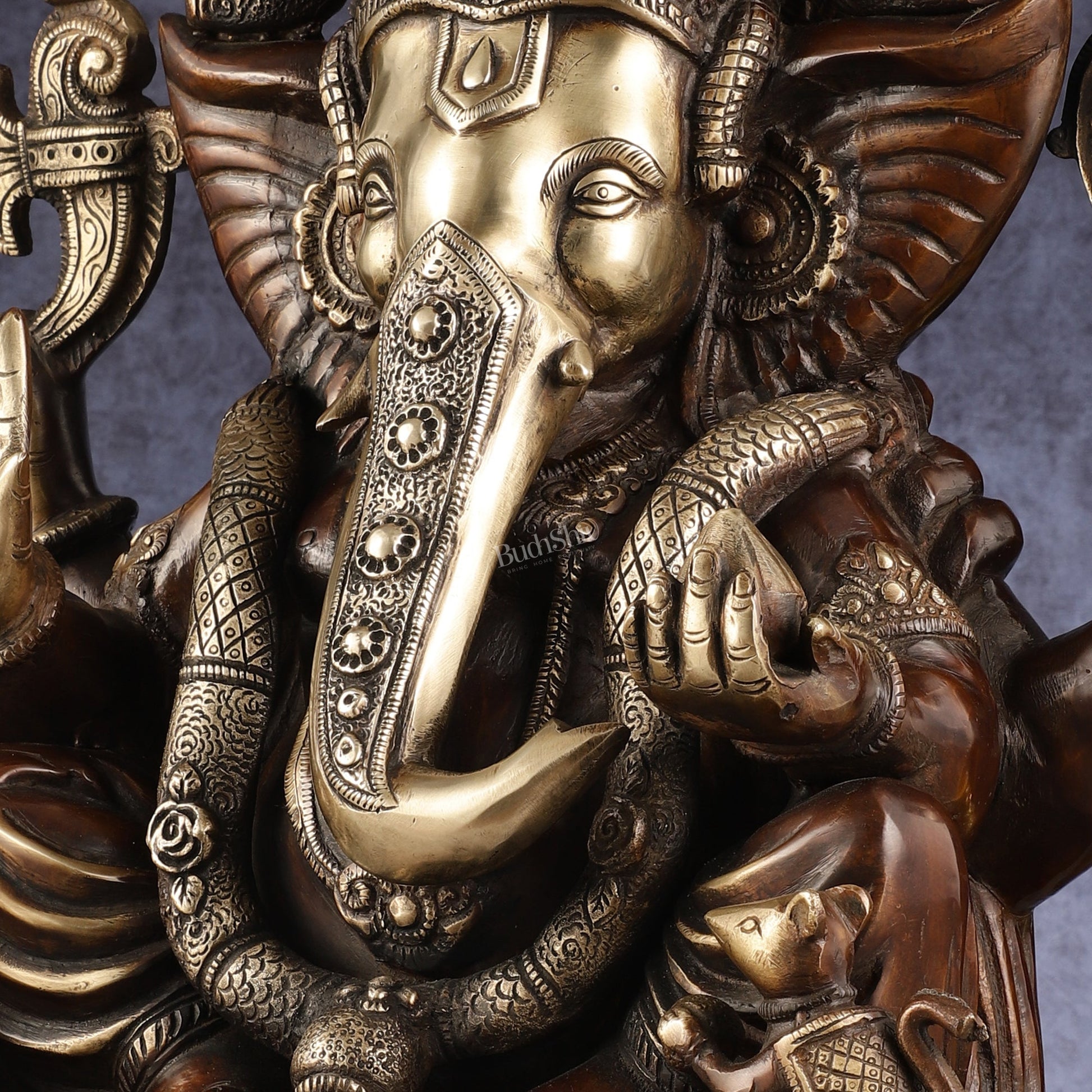 Rare Vinayaka Statue: Pure Brass with Antique Tone | 18.5 inch