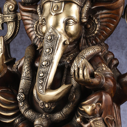 Rare Vinayaka Statue: Pure Brass with Antique Tone | 18.5 inch