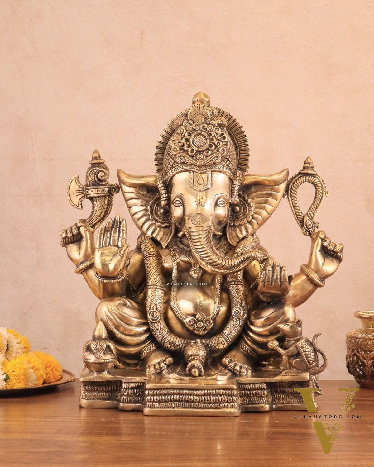 Rare Vinayaka Statue: Pure Brass with glossy Tone | 19 INCH