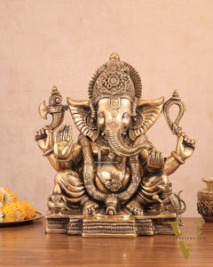Rare Vinayaka Statue: Pure Brass with glossy Tone | 19 INCH