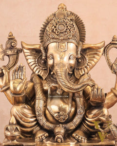 Rare Vinayaka Statue: Pure Brass with glossy Tone | 19 INCH