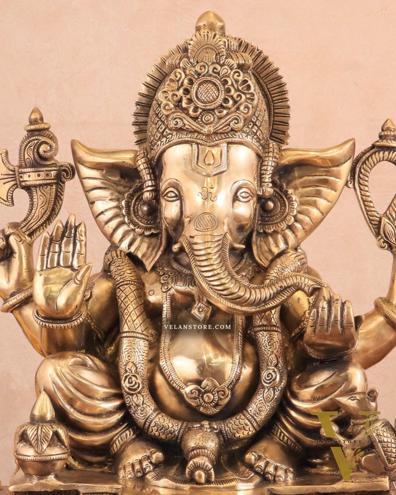 Rare Vinayaka Statue: Pure Brass with glossy Tone | 19 INCH