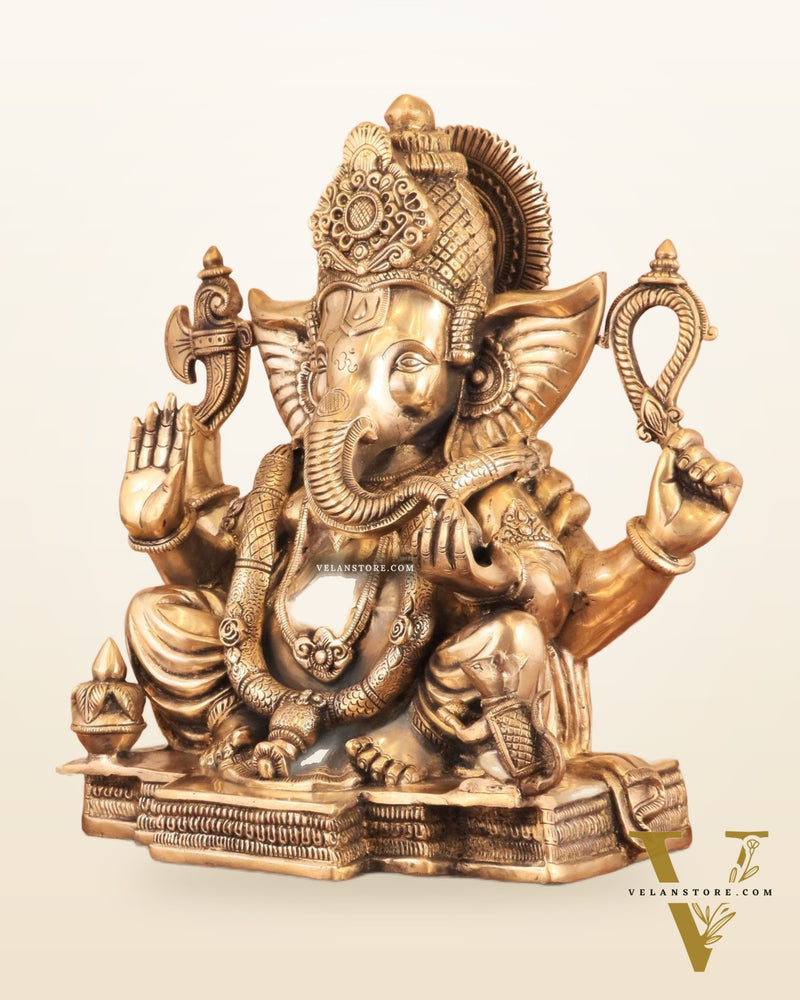 Rare Vinayaka Statue: Pure Brass with glossy Tone | 19 INCH