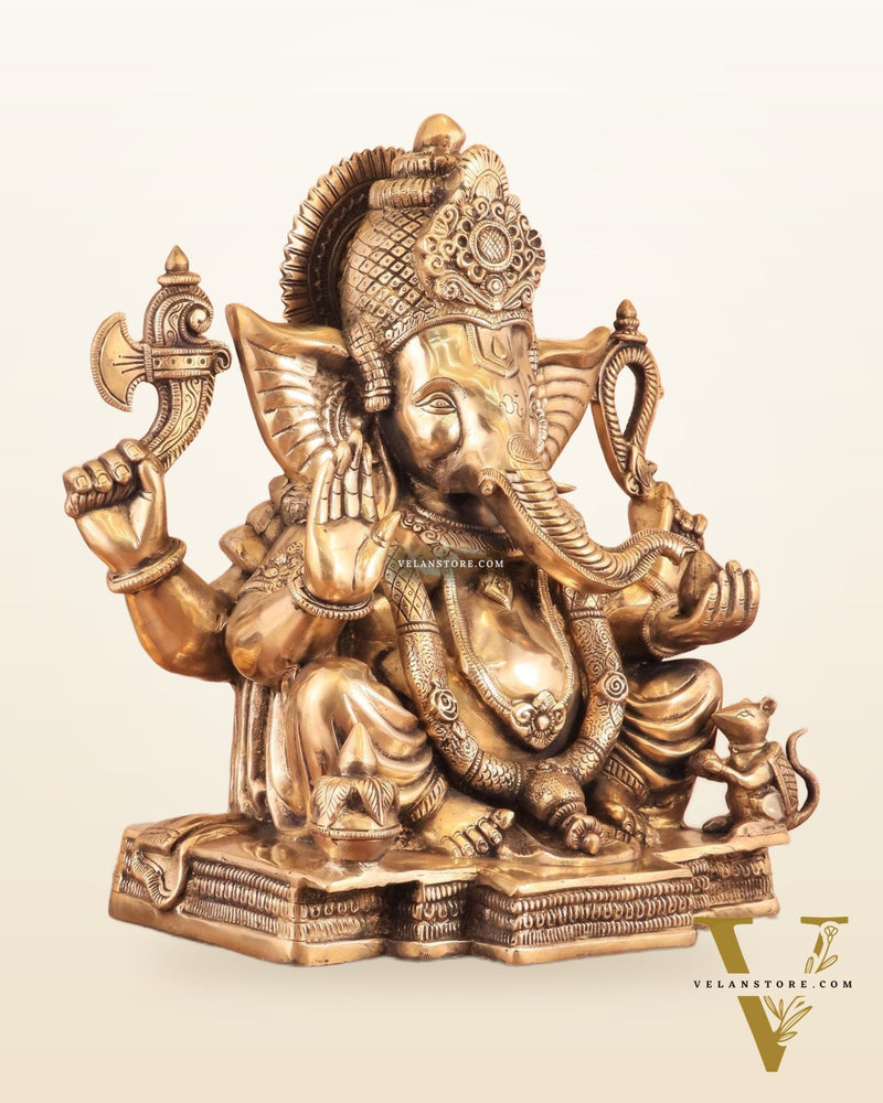Rare Vinayaka Statue: Pure Brass with glossy Tone | 19 INCH