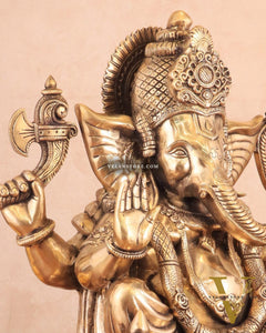 Rare Vinayaka Statue: Pure Brass with glossy Tone | 19 INCH