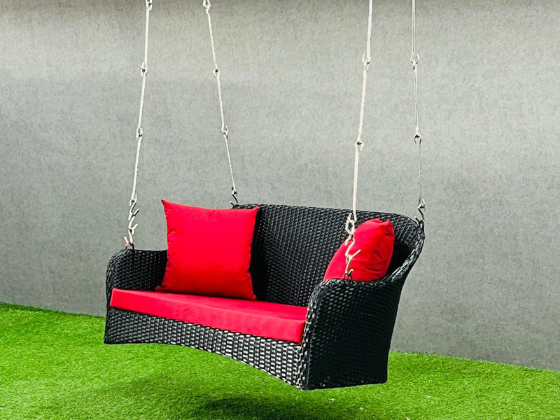 Mcdaniel Double Seater Hanging Swing Without Stand For Balcony , Garden Swing (Black + Red)