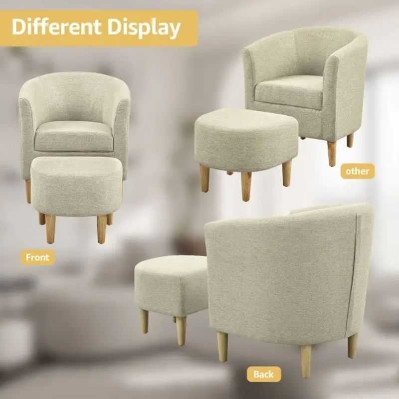 LuxeHaven Armchair with pouff stool set | Beige Fabric with Ottoman | Cozy Reading Chair | Living Room