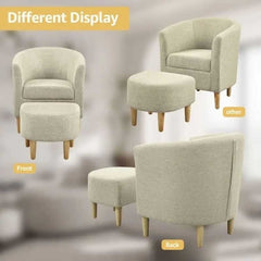 LuxeHaven Armchair with pouff stool set | Beige Fabric with Ottoman | Cozy Reading Chair | Living Room