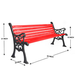 Rely Cast Iron 3 Seater Garden Bench for Outdoor Park - (Black + Red)