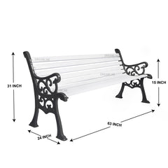Valor Cast Iron 3 Seater Garden Bench for Outdoor Park - (Black + White)
