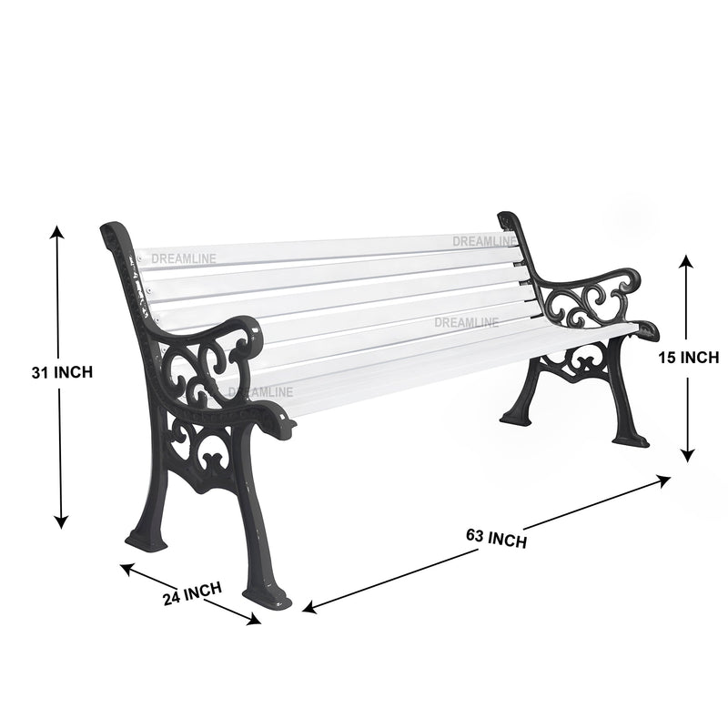 Valor Cast Iron 3 Seater Garden Bench for Outdoor Park - (Black + White)