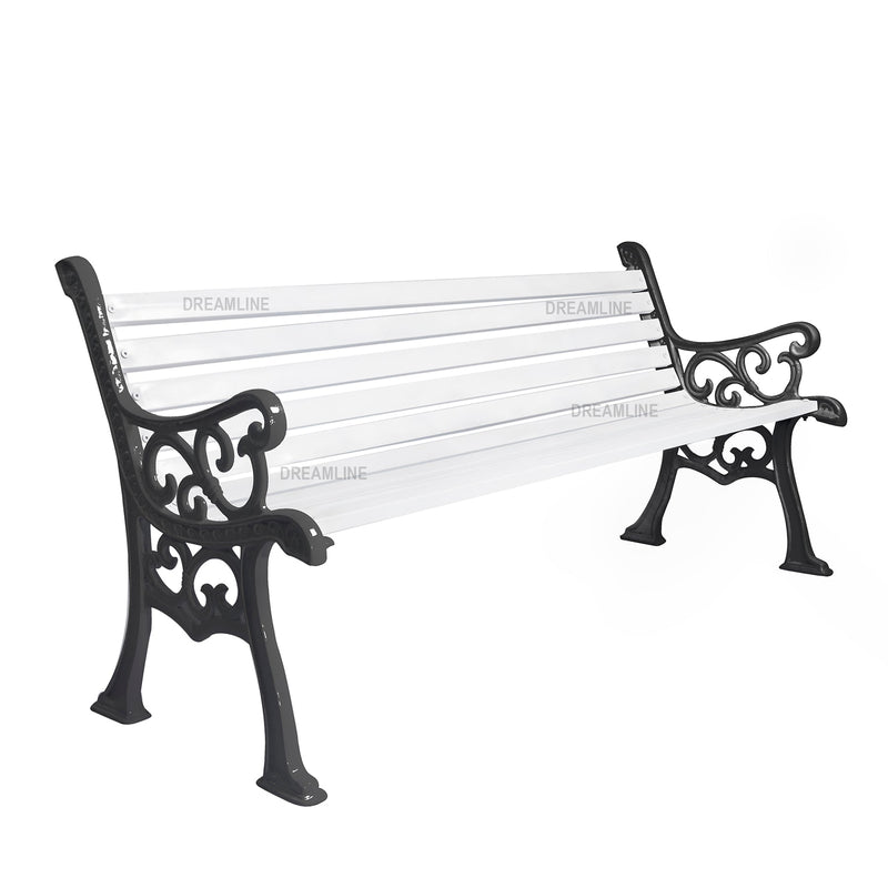 Valor Cast Iron 3 Seater Garden Bench for Outdoor Park - (Black + White)