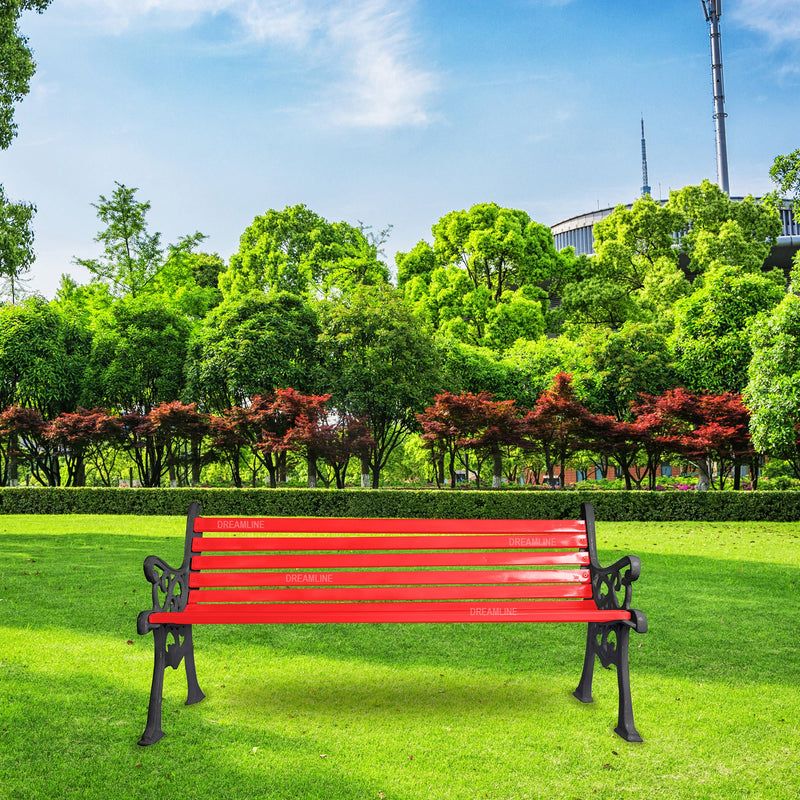 Rely Cast Iron 3 Seater Garden Bench for Outdoor Park - (Black + Red)