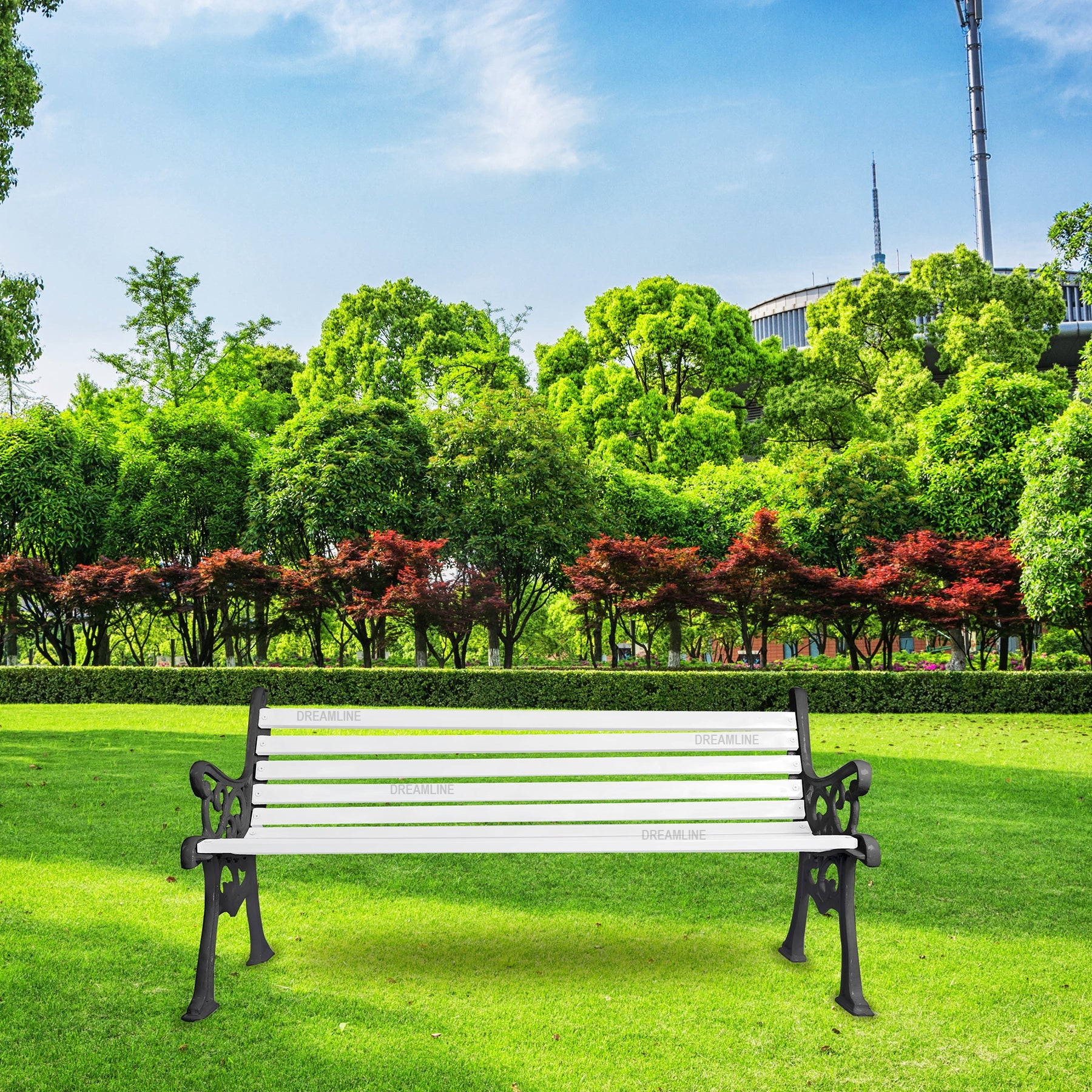 Valor Cast Iron 3 Seater Garden Bench for Outdoor Park - (Black + White)