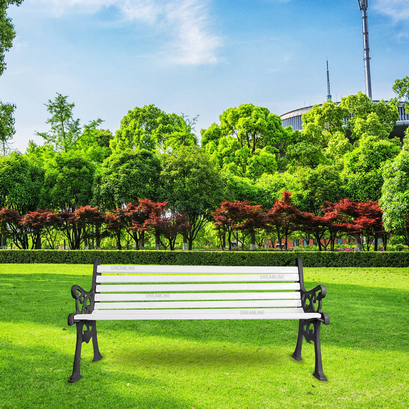 Valor Cast Iron 3 Seater Garden Bench for Outdoor Park - (Black + White)