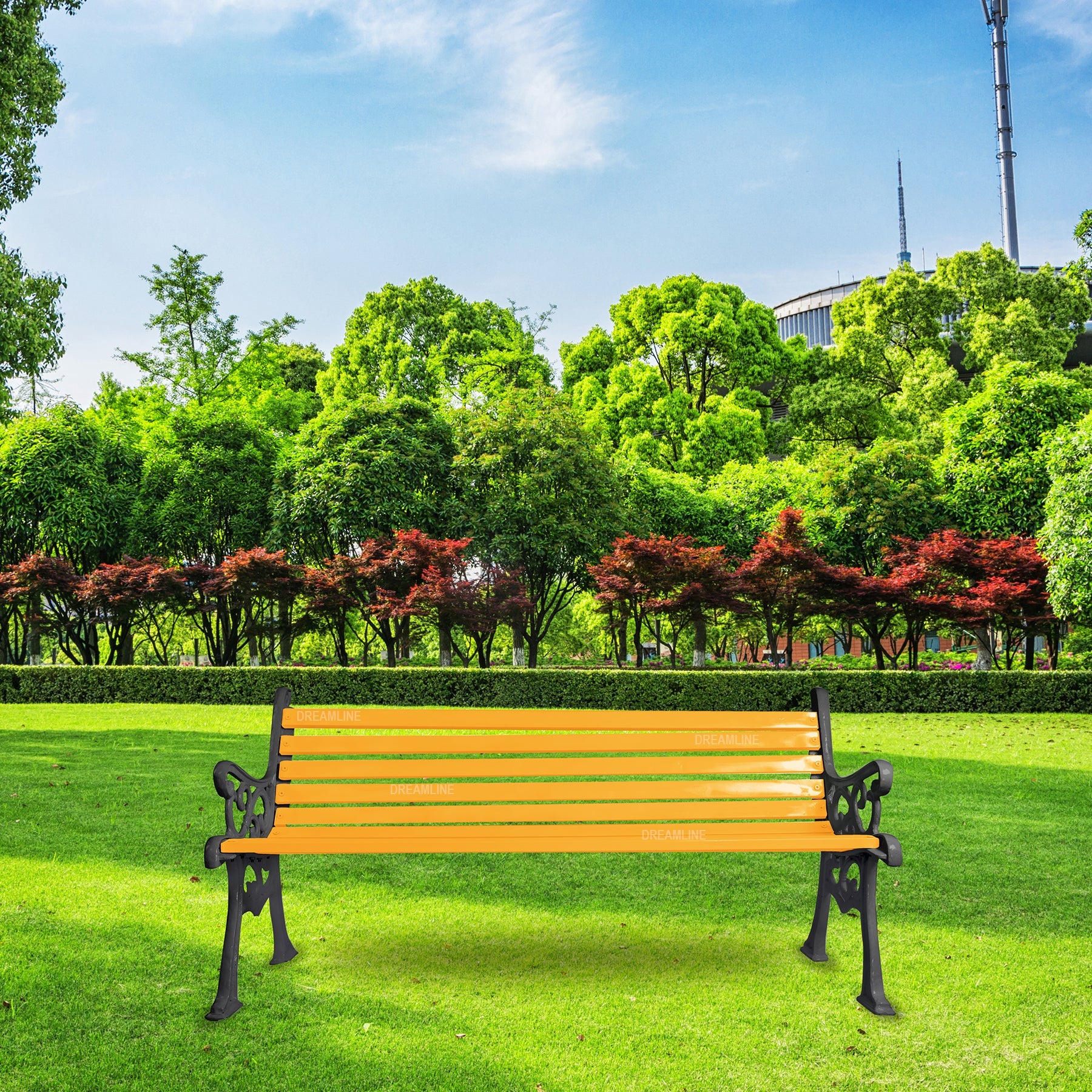 Strive Cast Iron 3 Seater Garden Bench for Outdoor Park - (Black + Yellow)