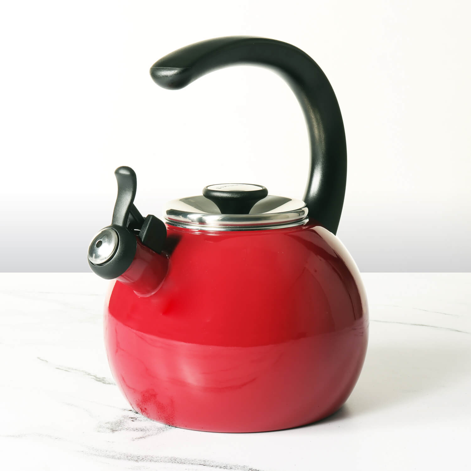 Circulon Enamel On Steel Whistling Tea Kettle 1.9 Liters, Red