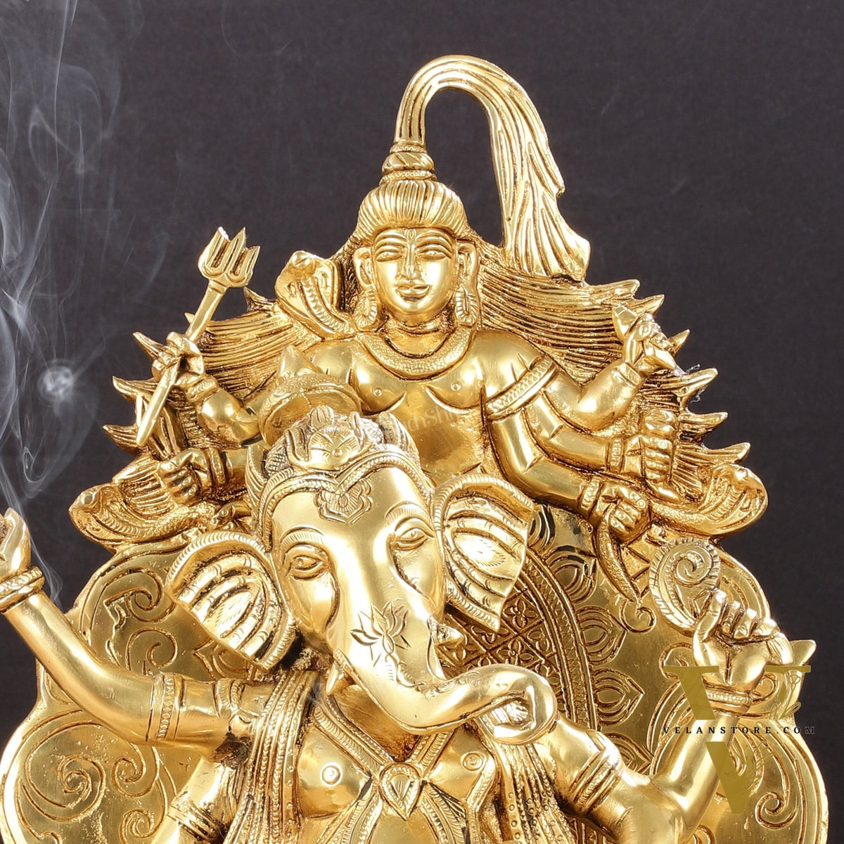 Regal Brass Superfine Lord Ganesha Statue on Singhasan Throne with Shiva - 16"