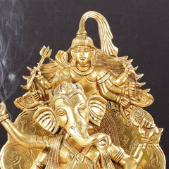 Regal Brass Superfine Lord Ganesha Statue on Singhasan Throne with Shiva - 16"