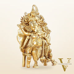 Regal Brass Superfine Lord Ganesha Statue on Singhasan Throne with Shiva - 16"