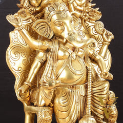 Regal Brass Superfine Lord Ganesha Statue on Singhasan Throne with Shiva - 16"