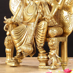 Regal Brass Superfine Lord Ganesha Statue on Singhasan Throne with Shiva - 16"