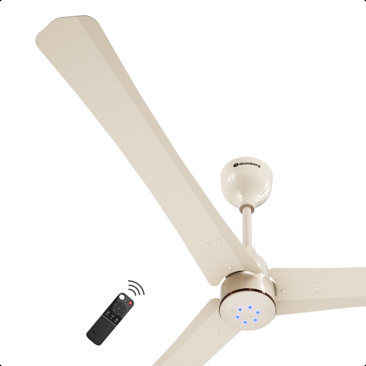 atomberg Renesa Halo Smart 1400mm BLDC Ceiling Fan with IoT & Remote | 35W | 250 CMM Air Delivery | Advance Air+ Technology | LED Speed Indicator | Low Noise | 3 Year Warranty (Gloss Seasand Ivory)