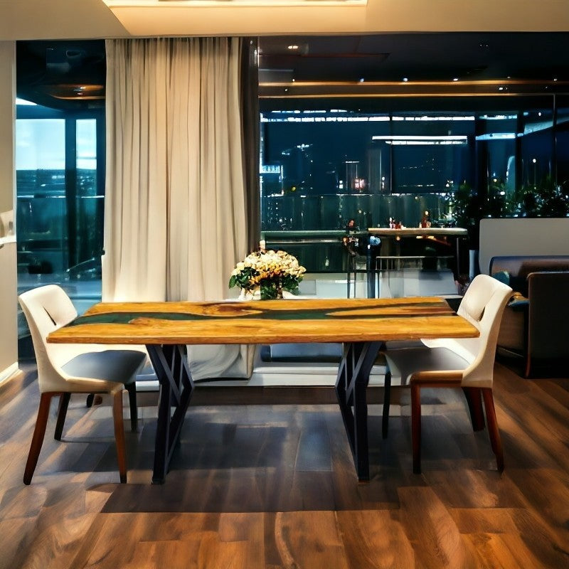 EmeraldGlow Epoxy Resin Dining Table