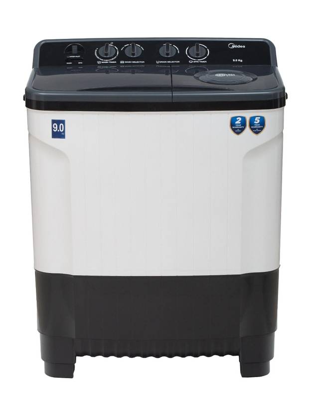 Midea 9 kg 5 Star Rat Away Feature, Air Jet Dry IPX4 Protection Semi Automatic Top Load Washing Machine Black, White (MWMSA090PPG(KW))