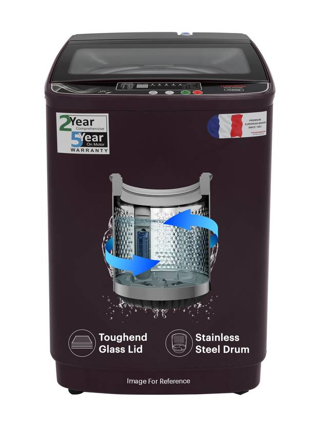Thomson 8.5 kg PureWash Toughened Glass Lid with Stainless Steel Drum, Magic Filter and Multiple Wash Programs Fully Automatic Top Load Washing (TTL8500R)