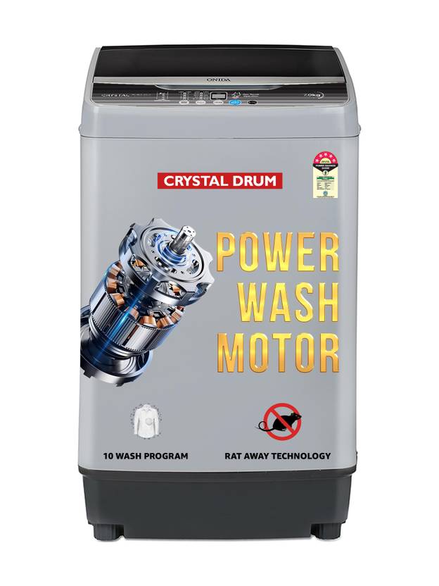 Onida 7 kg 5 Star 10 Wash Programs Crystal Drum Fully Automatic Top Load Washing Machine Grey (T70CGN)-1