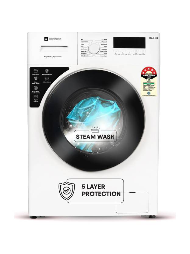 Realme TechLife 10.5 kg Fully Automatic Front Load Washing Machine with In-built Heater White (RMFL1055NHIJW)
