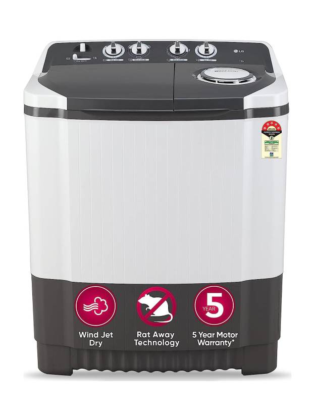 LG 7 kg 5 Star with Wind Jet Dry, Collar Scrubber and Rust Free Plastic Base Semi Automatic Top Load Washing Machine Grey, White (P7020NGAZ)-1