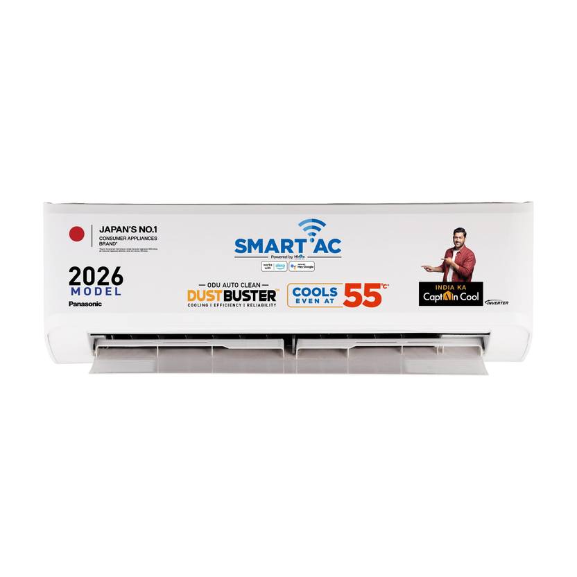 Panasonic 2026 Model 1 Ton 5 Star Split Inverter with Wi-fi Smart, DustBuster Tech, Matter Enabled, AI, Higher Airflow, 4-Way Swing, Cools at 55 Deg. (CS-NU12BKY5W/CU-NU12BKY5W, White)