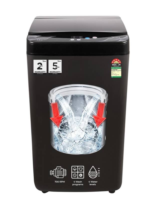Midea 7.5 kg Fully Automatic Top Load Washing Machine Black (MWMTL075FP0PNMB)-1
