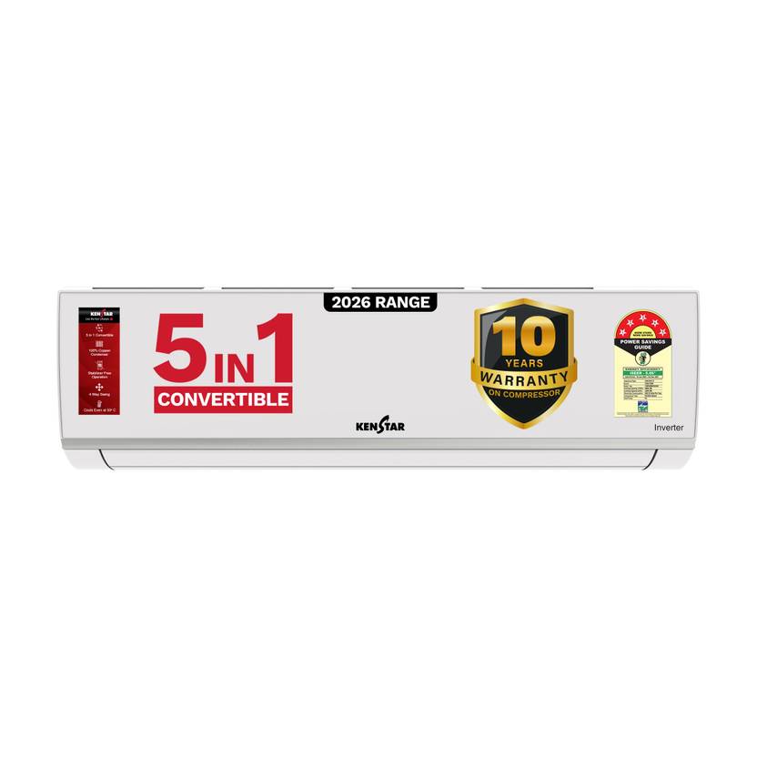 Kenstar 2026 Model 1.5 Ton 5 Star Split Inverter 5-in-1 Convertible with Rapid Cool Technology AC (155IPG26WKS, White)