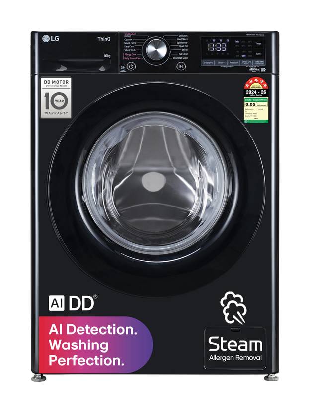 LG 10 kg Fully Automatic Front Load Washing Machine with In-built Heater Black (FHP1210Z3O)