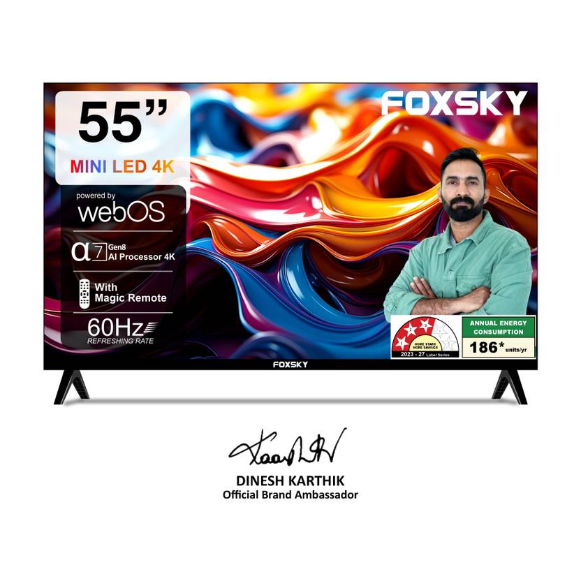 Foxsky 139.7 cm (55 inch) Ultra HD (4K) Mini LED Smart WebOS TV 2026 Edition with 2.1CH Audio System Tuned by 40W, Native 60Hz Refresh Rate (FS55MINILED)-1