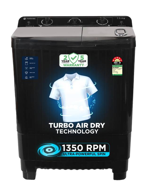Motorola 7.5 kg with Turbo Air Dry and Magic Filter Semi Automatic Top Load Washing Machine Black (MTSA755NNNDG)-1