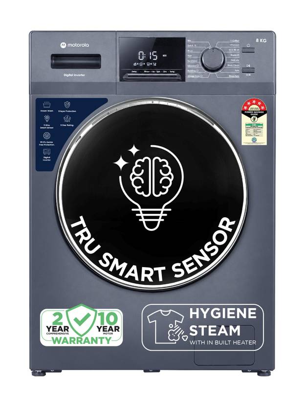 Motorola 8 kg with Steam Wash and Tru Smart Sensor Fully Automatic Front Load Washing Machine with In-built Heater Blue (MTFL805NHNJA)-1