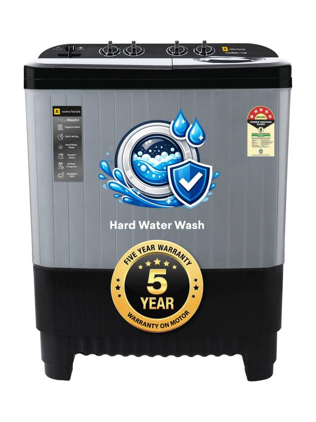 Realme TechLife 11 kg with Hard Water Wash Protection and Swift Jet Dry Semi Automatic Top Load Washing Machine Grey (RMSA1105NNNDGR)