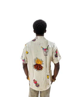 Mens Printed Party White Shirt Retro Men-2