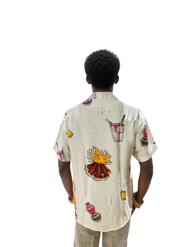 Mens Printed Party White Shirt Retro Men-2