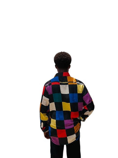 Relaxed Fit Color Block Party Satin Shirt Retro Men-3