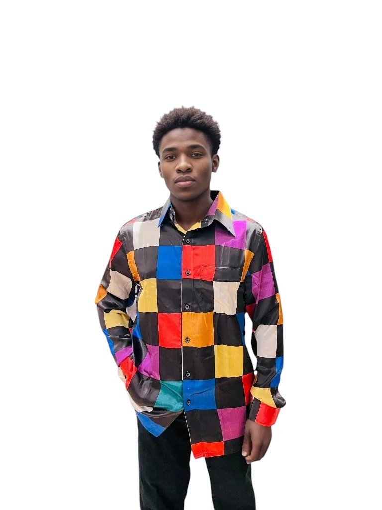 Relaxed Fit Color Block Party Satin Shirt Retro Men
