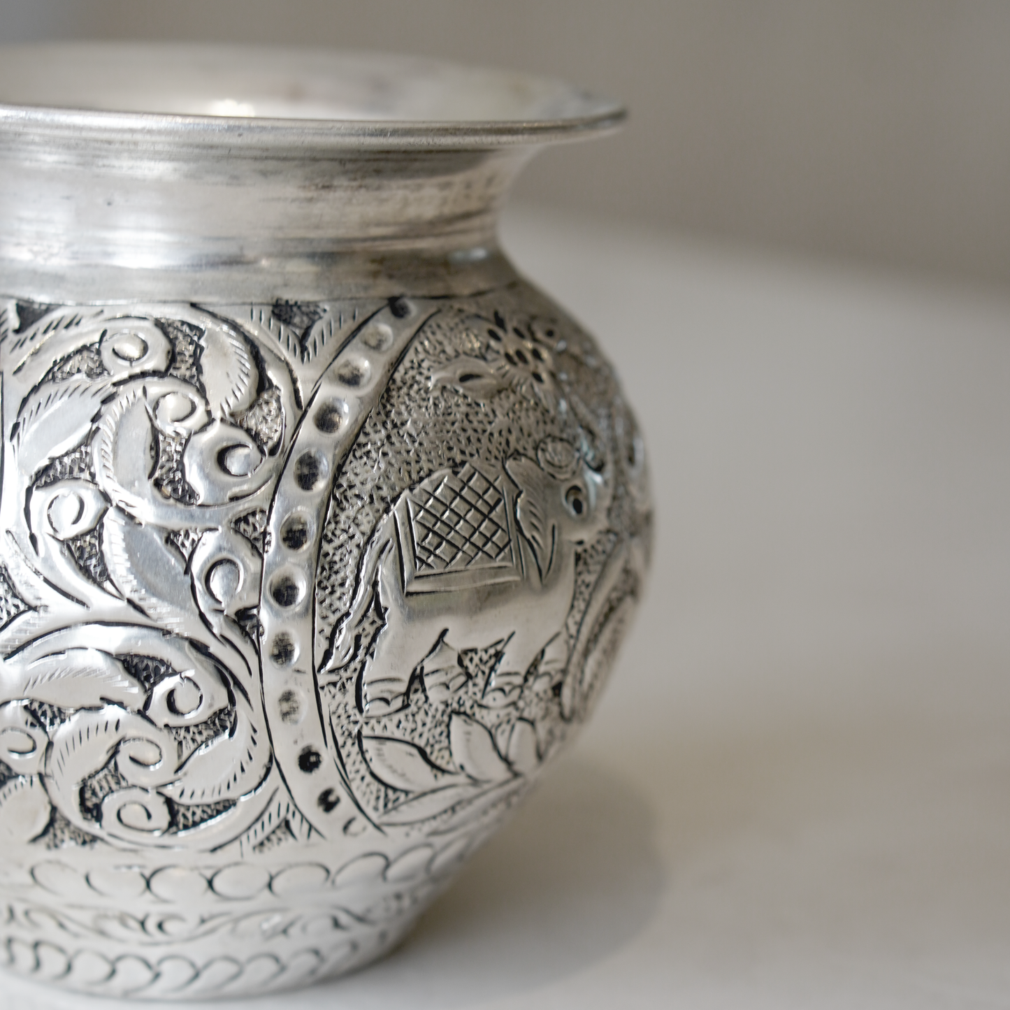 Brass Gaj Lota / Kalash with Silver Finish