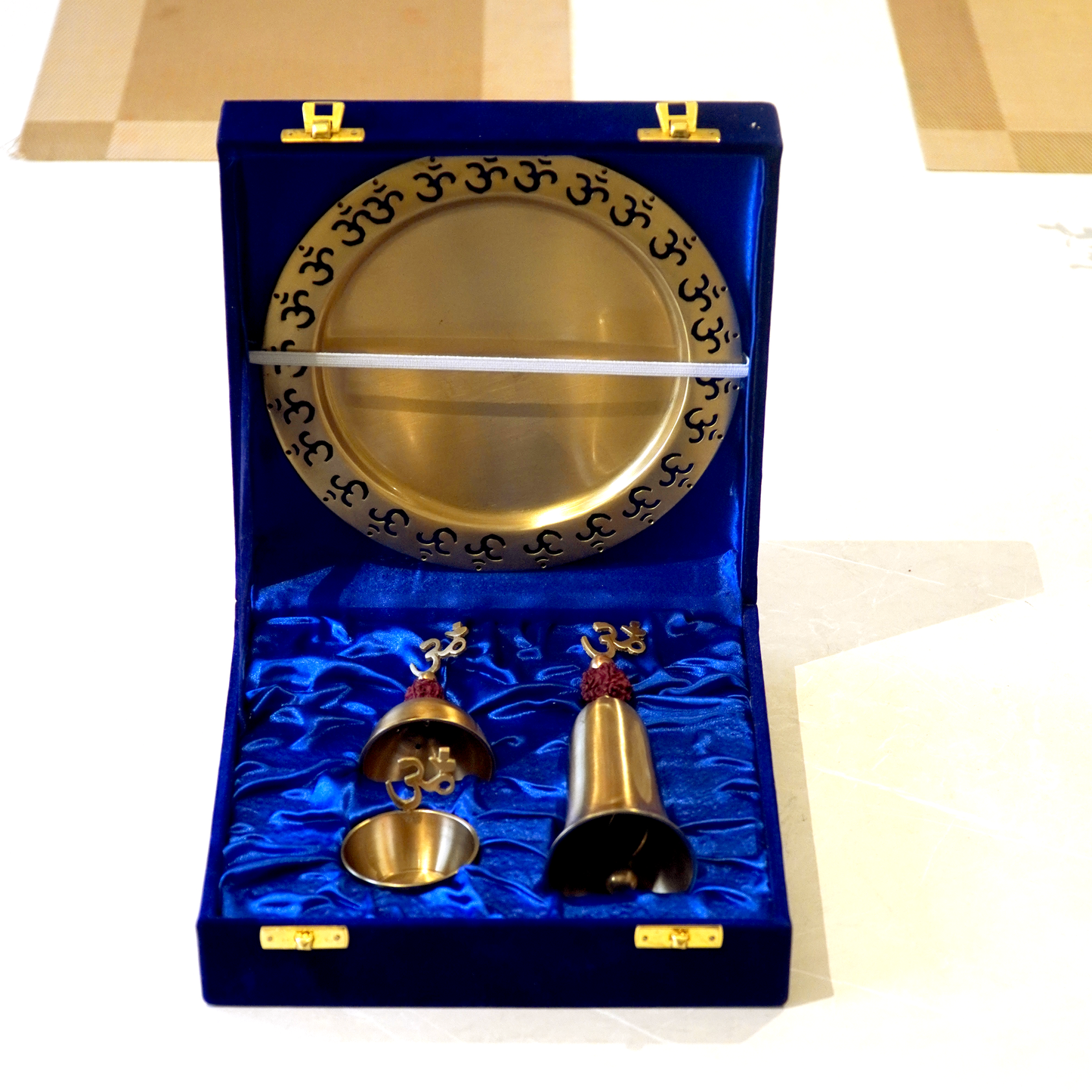 Om Brass Pooja Set with Velvet Box